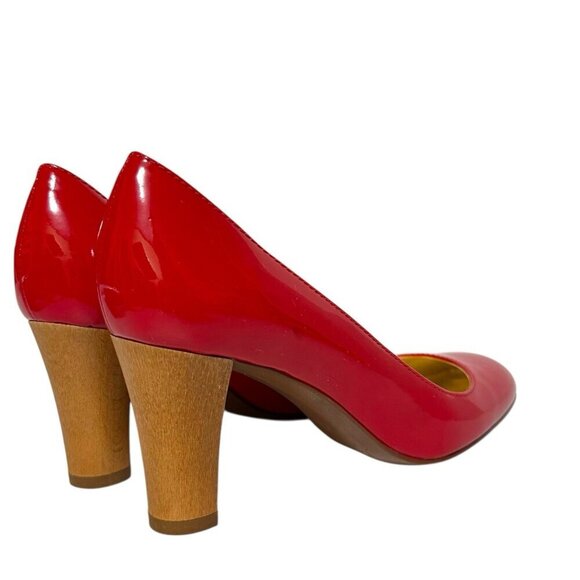 J. Crew Red Patent Leather Pumps 96716 Wooden Heel Italian Made Women's Size 7 - Picture 5 of 16
